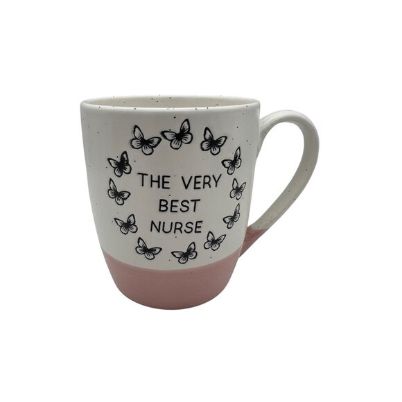 The Very Best Nurse Ceramic Coffee Mug Butterfly Design Pink & White 4.25" - Picture 1 of 6